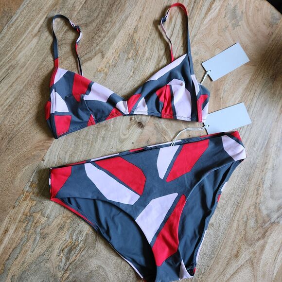 COS Other - COS Womens Bikini Size 6 Top / 8 Bottoms Two Piece Swimsuit Gray Red Pink